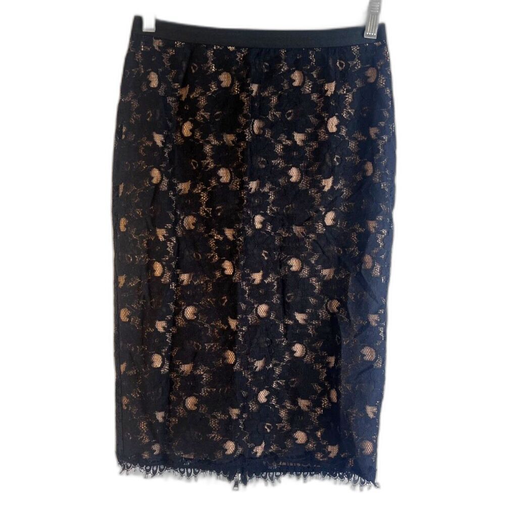 BCBGMaxazria Black Lace Pencil Skirt Back Zip Fitted Straight Dressy Sizeโ XS